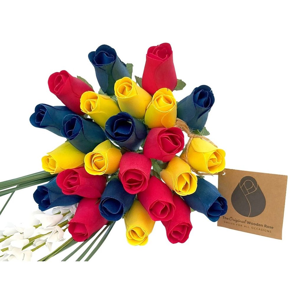 2 Dozen Happy Birthday Flower Bouquet. The Original Wooden Rose.